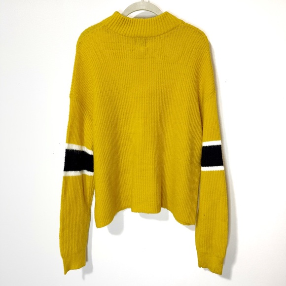 Anthropologie Sweaters - Anthro John + Jenn Yellow Varsity Stripe Mock Neck Chunky Knit Sweater Sz Medium